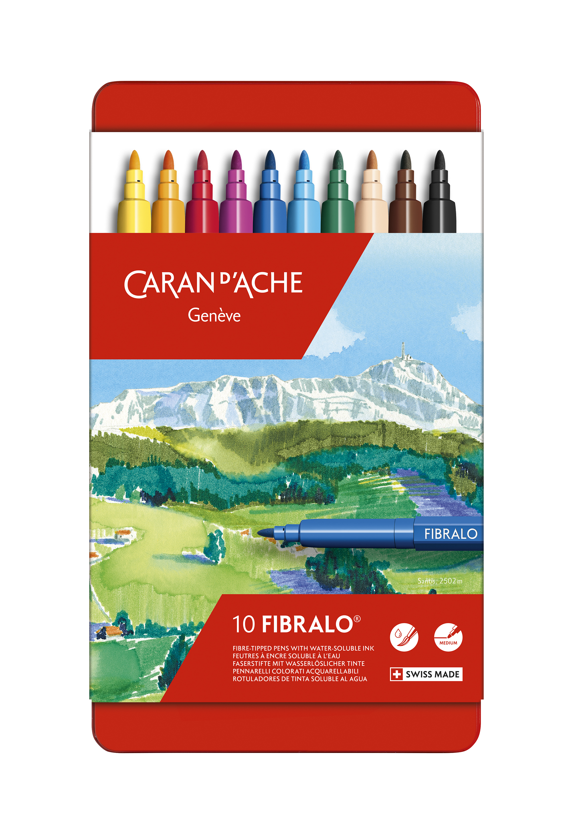 Fibralo, metal box 10 fibre pens assorted