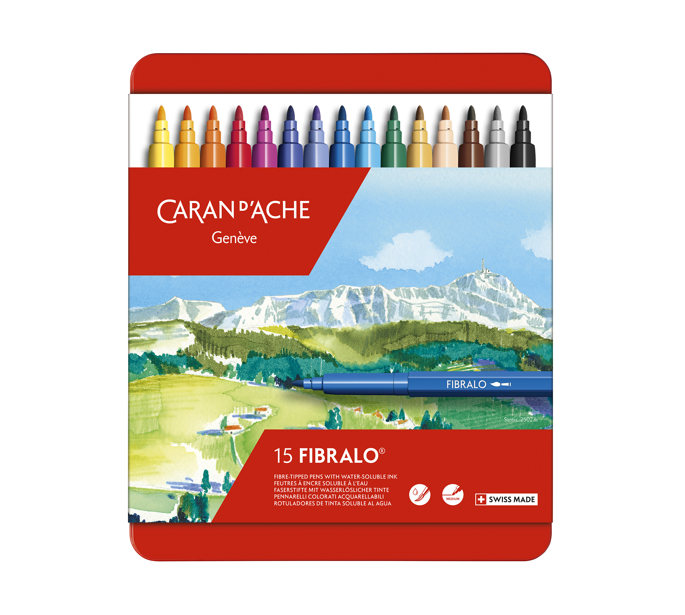 Fibralo, metal box 15 fibre pens assorted