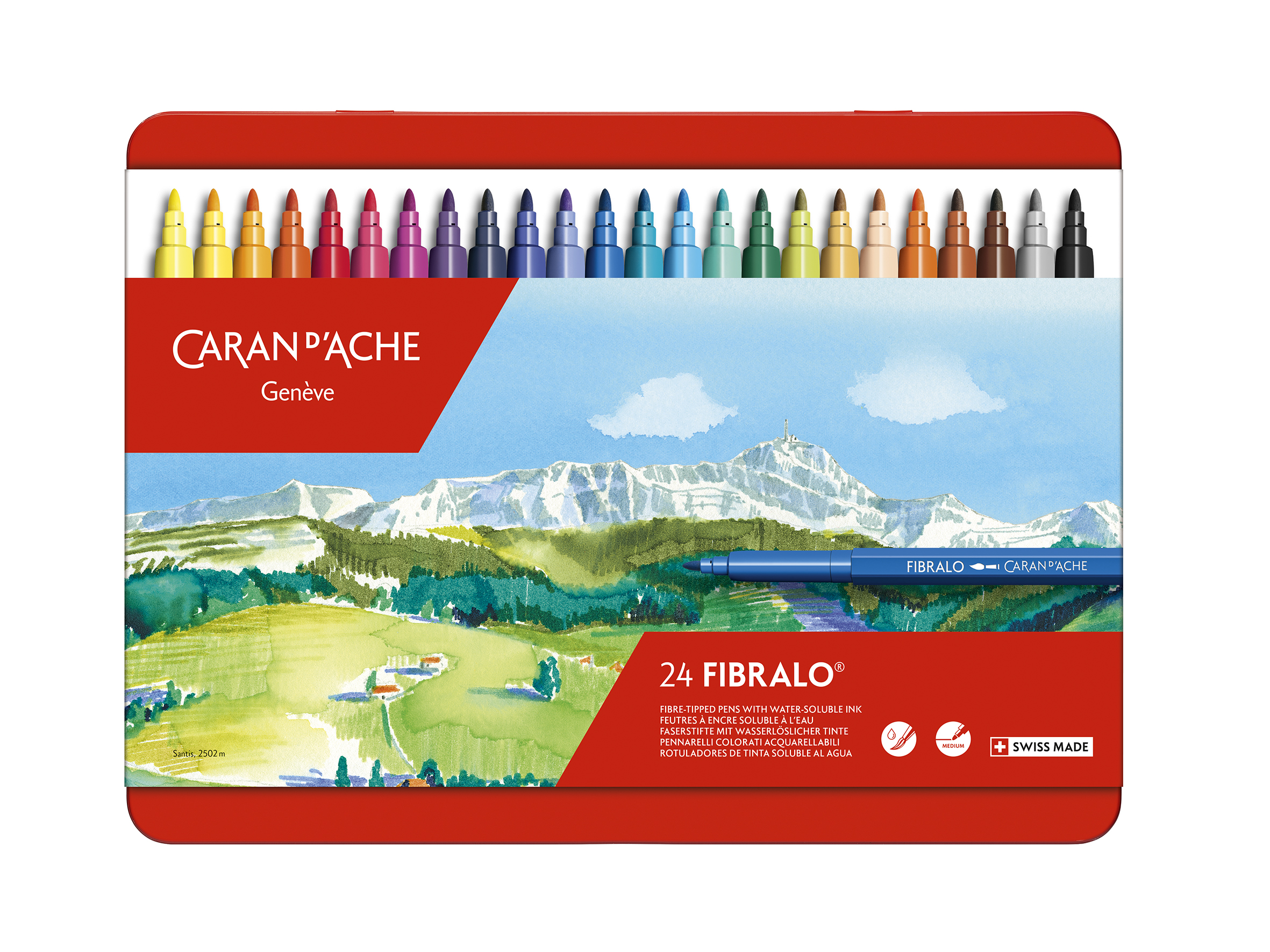 Fibralo, metal box 24 fibre pens assorted