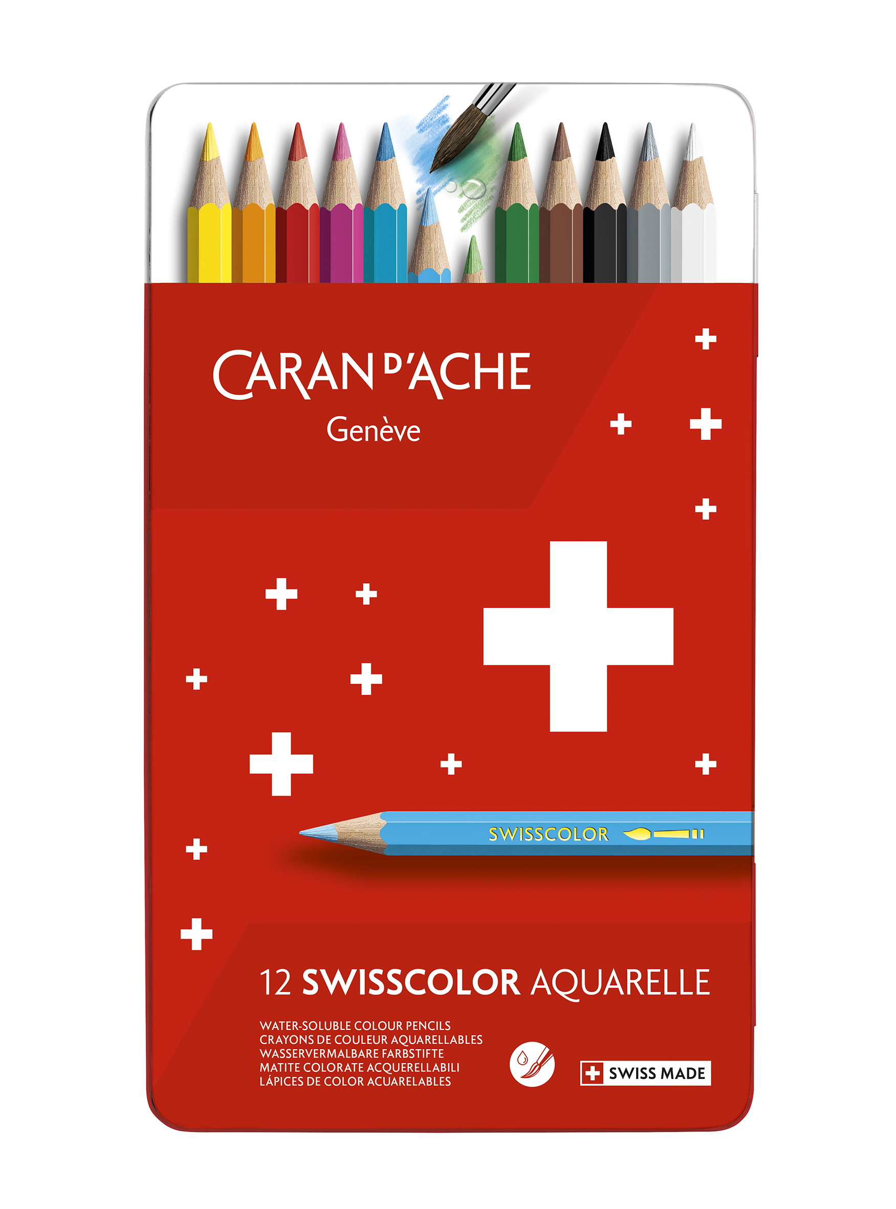 Swisscolor Metal box 12 assorted colored pencils watersoluble
