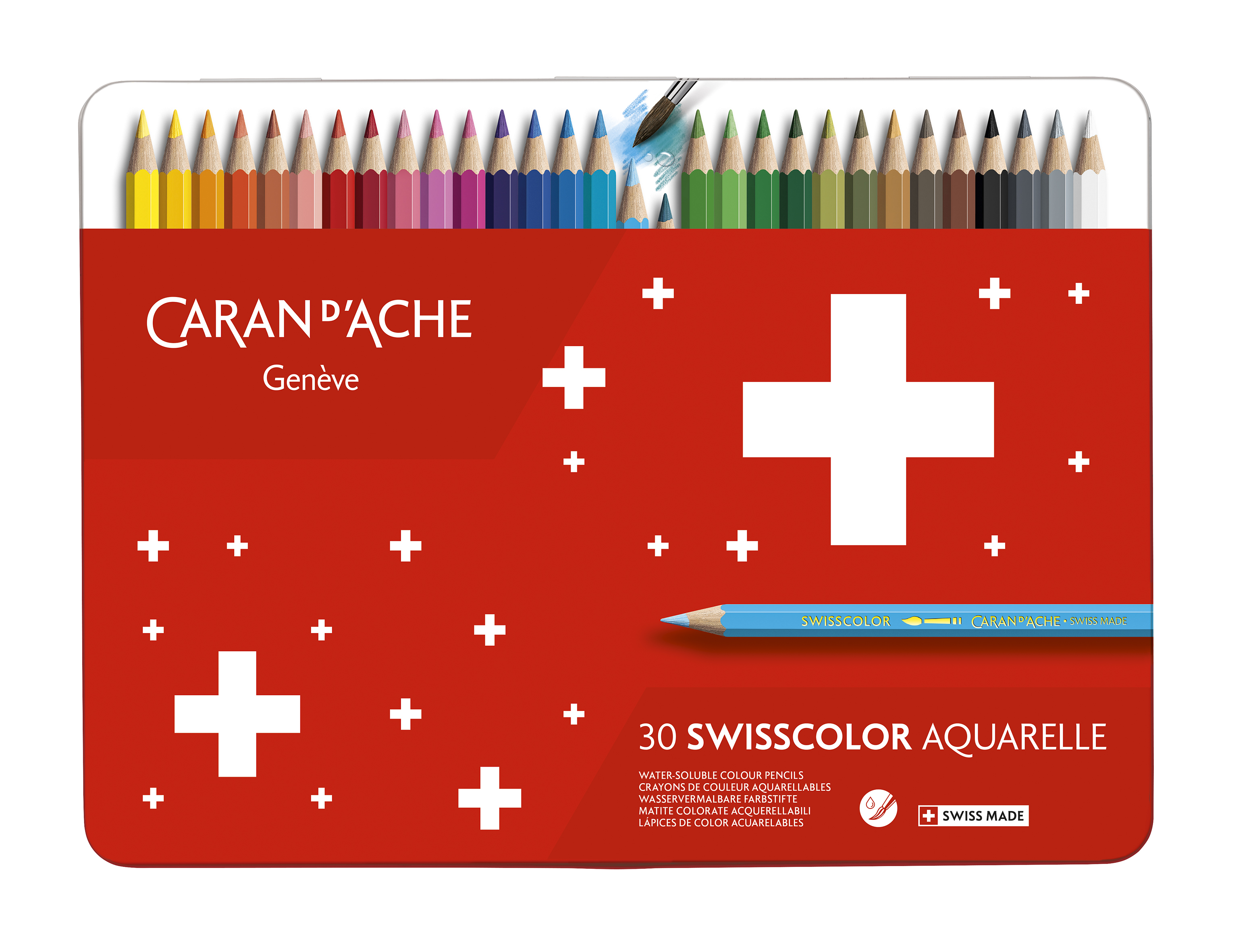 Swisscolor Metal Box 30 assorted colored pencils  watersoluble