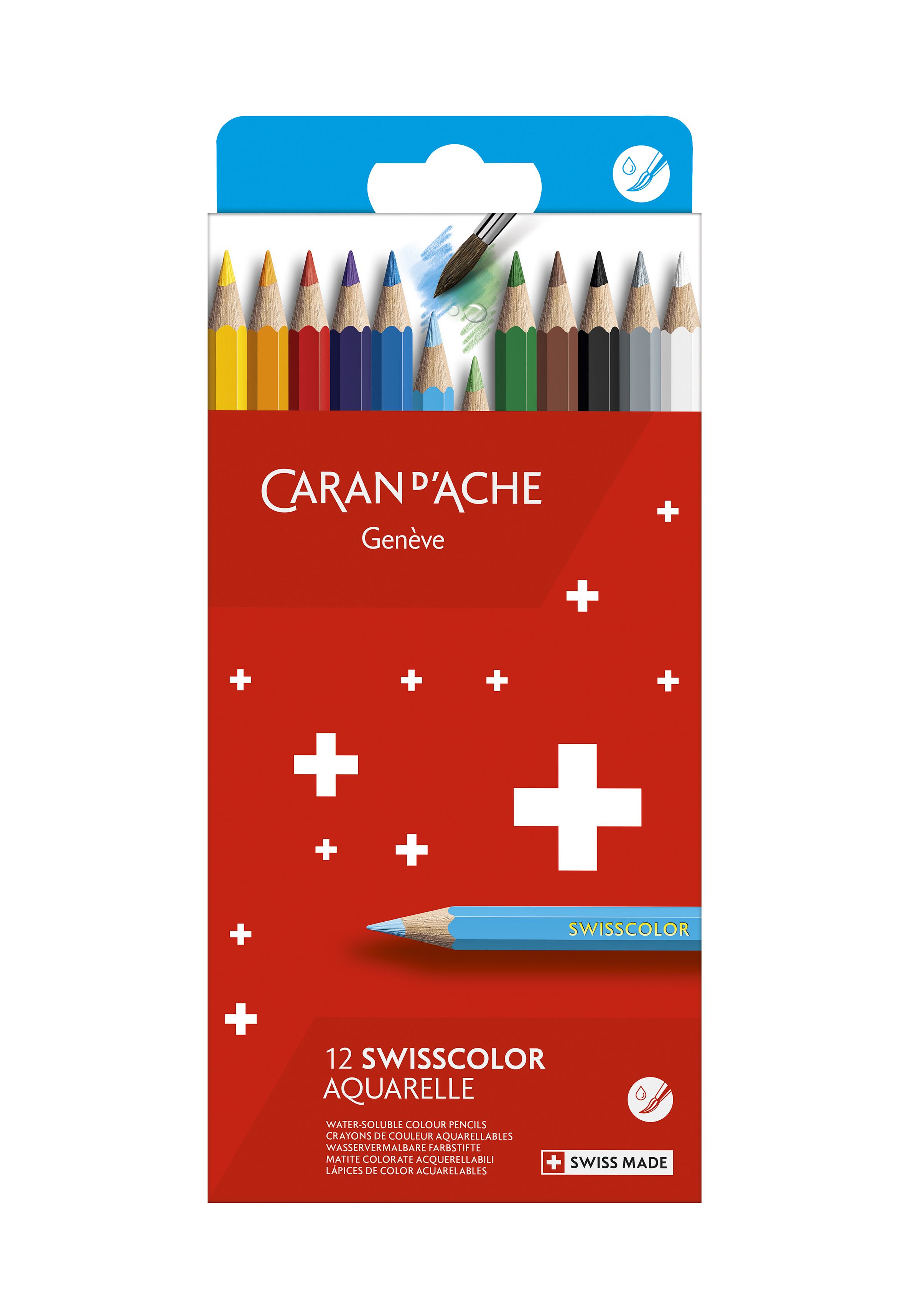 Swisscolor cardboard  box 12 assorted colored pencils  watersoluble