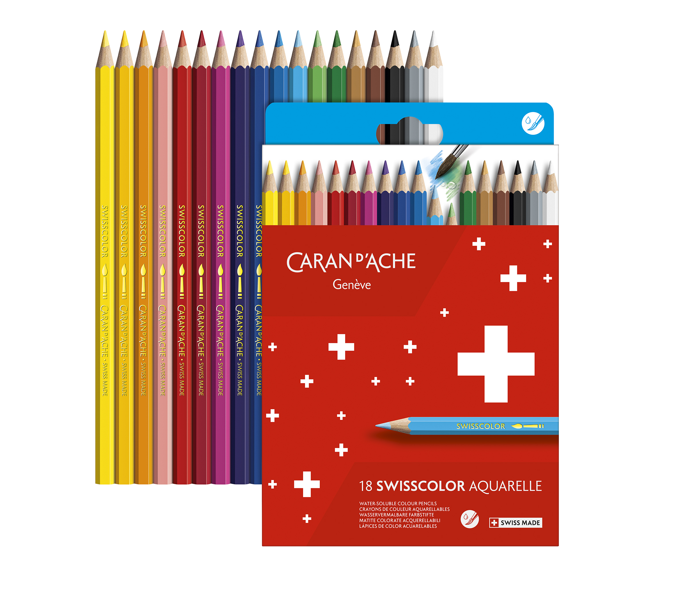 Swisscolor cardboard  box 18 assorted colored pencils watersoluble