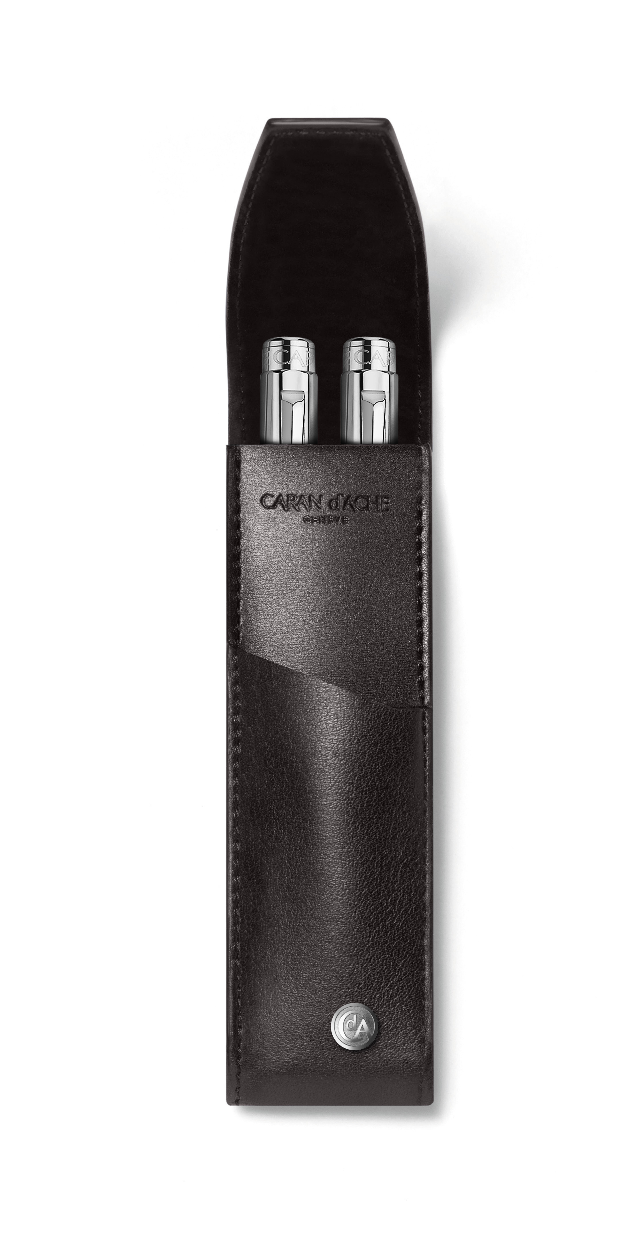 Leather Collection - Holder for 2 pens, brown
